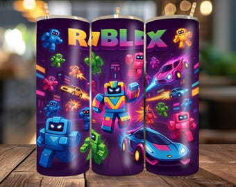 Roblox Robot 20oz Skinny Tumbler Wrap PNG, Neon Cyber City Racing Cars Gamer Character Sublimation Design, Digital Download