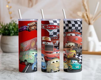 Cartoon Race Cars 20oz Tumbler Wrap PNG | Sublimation Design | Digital Download