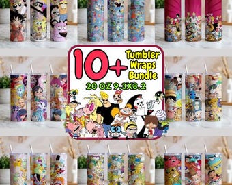 Cartoon Characters Tumbler Wrap PNG, 20oz Sublimation Digital Download, Straight Tumblers, Colorful Kids Wrap Design