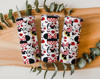 Diseño PNG para vaso delgado de 20 oz inspirado en un ratón con lunares rojos / Diseño de sublimación con temática de amor adorable / Descarga instantánea