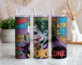 Joker Villain 20oz Skinny Tumbler Wrap PNG | Dark Comic Sublimation Design | Digital Download