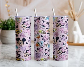 Pink Cartoon Friends 20oz Tumbler Wrap PNG | Cute Mouse Duck Character Pattern Sublimation Design | Digital Download