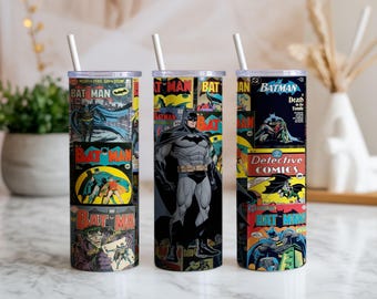 Dark Knight 20oz Tumbler Wrap PNG | Vintage Comic Superhero Collage Skinny Tumbler Sublimation Design | Digital Download