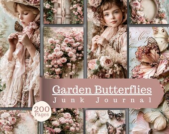 Vintage Garden Butterflies Junk Journal Page Floral Victorian Clipart PNG (Digital Download)