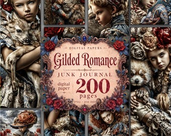 Gilded Romance Junk Journal 200 Pages Vintage Gothic Red Rose Ephemera (Digital Download)