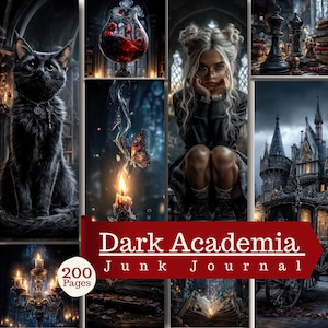 Diario de estilo Dark Academia, 200 páginas, magia gótica, brujería, efímeros vintage (descarga digital)