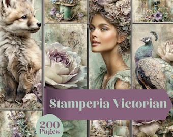 Victorian Pastel Junk Journal Kit 200 Pages Floral Ephemera Vintage Fox Peacock (Digital Download)