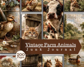 Vintage Farm Animals Junk Journal Pages PNG Rustic Farmhouse Clipart PNG (Digital Download)