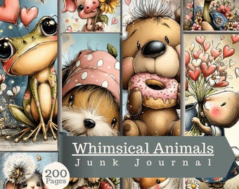 Whimsical Animals Junk Journal 200 Pages Cute Kawaii Ephemera Scrapbook (Digital Download)