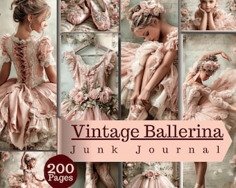 Vintage Ballerina Junk Journal Kit 200 Pages Pink Floral Ballet Ephemera (Digital Download)