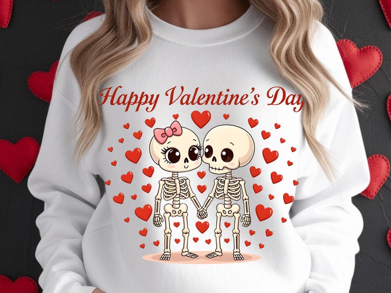 Skeleton Couple Valentine PNG, Gothic Valentines Day Shirt Design, Skeleton Love Sublimation image 4