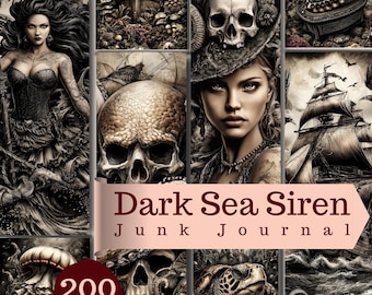 Dark Sea Siren Junk Journal Kit 200 Pages Gothic Mermaid Pirate Ephemera (Digital Download)