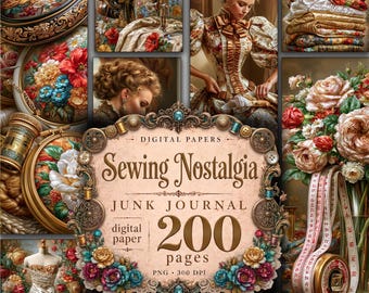 Vintage Sewing Junk Journal Vintage Sewing Machine Floral Clipart (Digital Download)