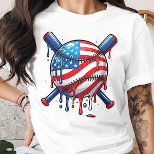 American Baseball T-Shirt Design, USA Flag Baseball, Patriotic Tee, Baseball Bat Graphic, Red White Blue, 4th of July Gif (Digital download)