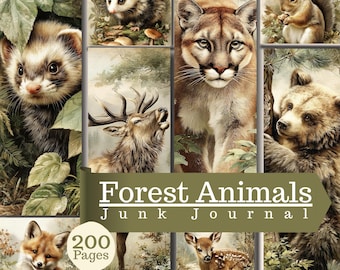 Forest Animals Junk Journal 200 Pages Vintage Woodland Ephemera (Digital Download)