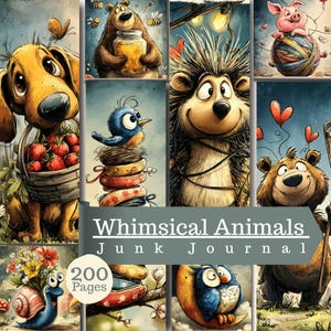 Whimsical Animals Junk Journal 200 Pages Cute Creature Ephemera Art (Digital Download)