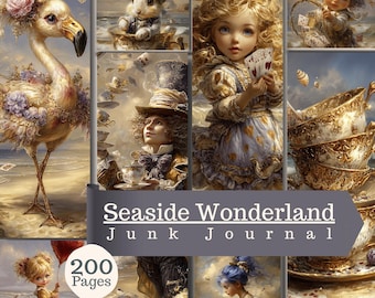Seaside Wonderland Junk Journal Kit 200 Pages Vintage Beach Tea Party Fantasy (Digital Download)