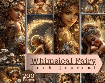 Whimsical Fairy Junk Journal 200 Pages Magical Golden Ephemera Fantasy Floral (Digital Download)