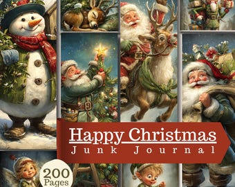 Happy Christmas Junk Journal Kit 200 Pages Vintage Santa Snowman Ephemera (Digital Download)