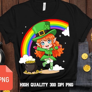 Lucky Irish Leprechaun Girl PNG: St Patricks Day Rainbow Pot Of Gold Clipart png Shamrock Magic Art (Digital Download)
