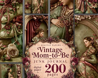 Vintage Mom to Be Junk Journal 200 Pages Pregnant Woman Ephemera Motherhood (Digital Download)