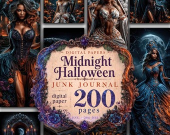 Midnight Halloween Junk Journal Dark Gothic Witch Ephemera Spooky Digital Paper (Digital Download)