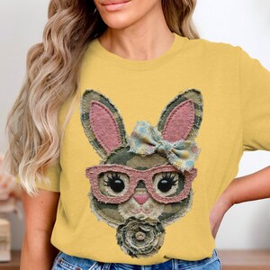 Easter Bunny Fabric Patch, Pink Glasses, Bow, Camo Rabbit Face, Spring Decor, Funny Easter Gift, Bunny Lover, (Digital download)