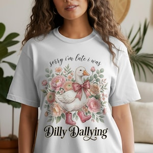 Funny Duck Design, Sorry I'm Late I Was Dilly Dallying, Floral Duck PNG, Boho Chic, Quote, Humor Gift, T-Shirt, Mugs, (Digital download)