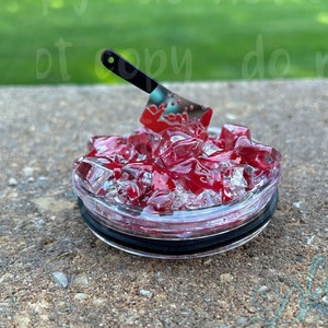 Horror Movie Bloody knife hatchet on fake ice 3D Ice LID ONLY for 30oz or 20oz Skinny Straight Tumbler, Tumbler Topper HOT Unique Gift