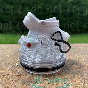 White Nurse Shoe Slipper 3D Ice LID ONLY for 30oz or 20oz Skinny Straight Tumbler; Topper; Great Gift Unique Present