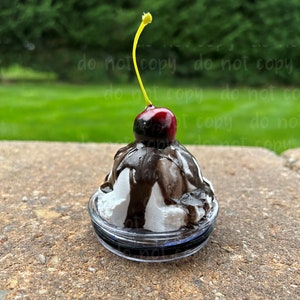 Ice cream scoop 3D LID ONLY for 30oz or 20oz Skinny Straight Tumbler; Tumbler Topper; HOT Unique Gift; Chocolate Sauce Drip w Cherry