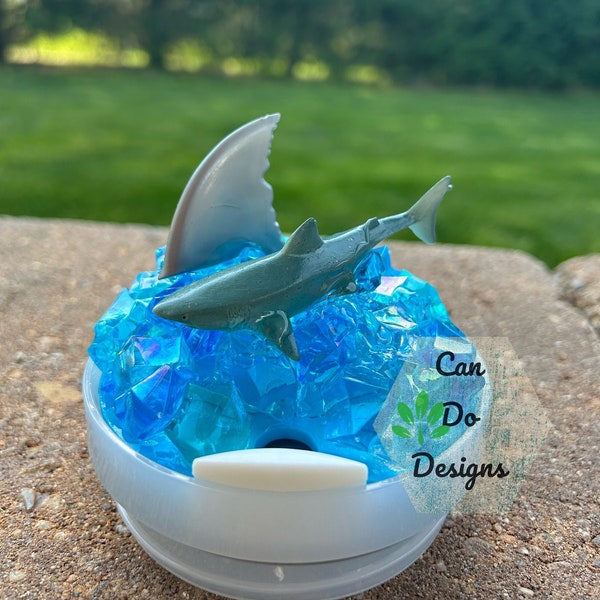 Shark Fin blue fake ice topper for 40oz or 20/30oz Quencher Tumbler lid H2.0; 3D Topper ONLY Lid NOT included; Great Summer Decorative Lid