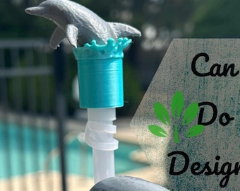 Dolphin in water splash straw Topper Cap fits 10mm straws; straw buddy beach ocean summer favorite; lid topper sold separately