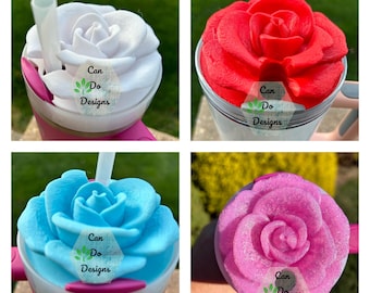 Pink Shimmer, White, Light Blue, or Red Rose topper for 40oz or 20/30oz Quencher Tumbler lid H2.0; 3D Topper ONLY Lid NOT included