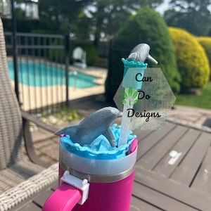 Dolphin Jumping out of water splash for 40oz or 20/30oz Stanley  Tumbler lid H2.0; 3D Topper ONLY Lid NOT included;  Hot NEW Beach favorite