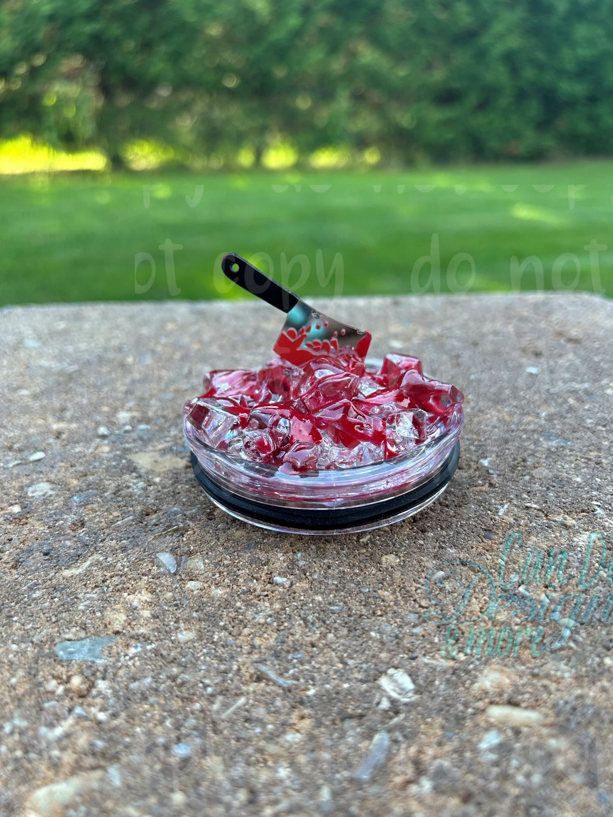 Horror Movie Bloody knife hatchet on fake ice 3D Ice LID ONLY for 30oz or 20oz Skinny Straight Tumbler, Tumbler Topper HOT Unique Gift