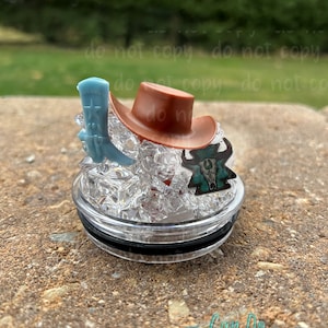 Country Cowboy Brown Hat & Boot 3D Ice LID ONLY for 30oz or 20oz Skinny Straight Tumbler; Boot Color will vary; Topper; HOT gift