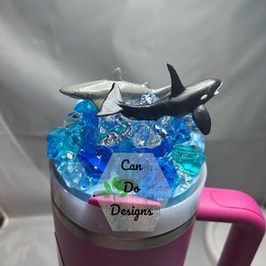 Shark and Whale in water for 40oz or 20/30oz Stanley  Tumbler lid H2.0; 3D Topper ONLY Lid NOT included;  Hot NEW Beach favorite; Light Up