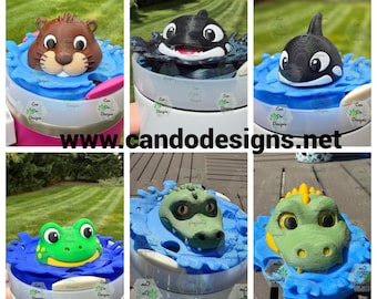 Animal Tumbler Topper for Stanley Quencher H2.0 Lid 40, 30, 20oz – Water Splash Design