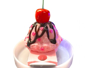 Strawberry Ice Cream Scoop Topper for 20/30 or 40oz Tumbler lid H2.0; 3D Topper ONLY Lid NOT included; Name Tag, NEW Summer Gift