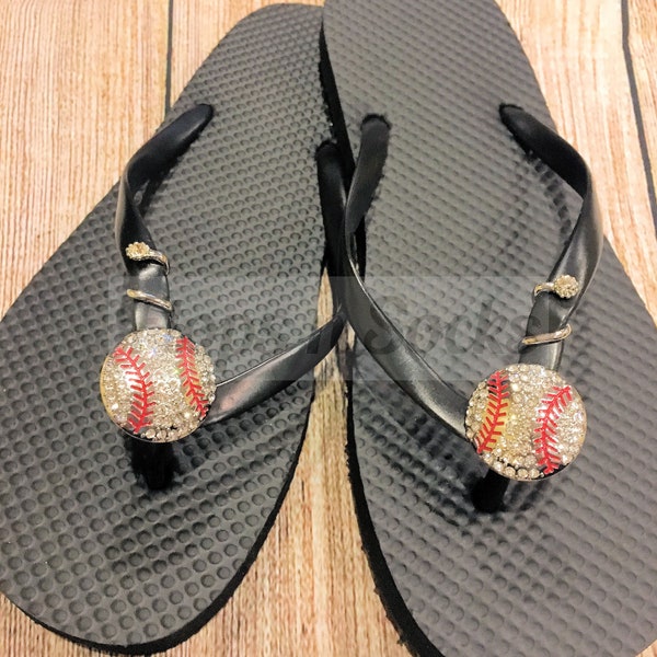 Unique Flip Flop Charms, removable to switch to another pair, fits 3/8" strap; NEW; Rhinestone Baseball