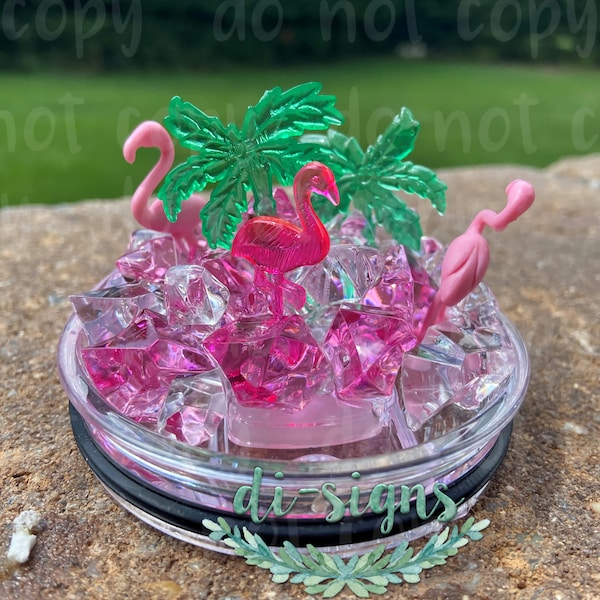 Flock of Flamingos & Palm trees 3D Ice LID ONLY for 30oz or 20oz Skinny Straight Tumbler; Topper Great Gift Unique Present Hot Seller