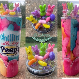 Marshmallow Bunny, Chick, Jellybeans 3D Ice Lid Topper & Sublimation 30oz and 20oz Skinny Insulated Tumbler; Great Gift Hot Unique Present
