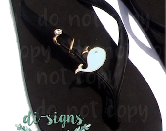 Unique Flip Flop Charms, removable to switch to another pair, fits 3/8" strap; NEW; gold and enamel blue whale