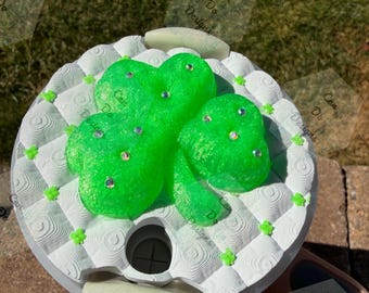 Shamrock Tumbler Topper, 3D Quencher Lid Decor (Light Up Option)