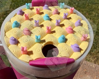 Easter Bunny Chic quilted design Tumbler Topper, 3D Lid Decor for Stanley Quencher h2.0