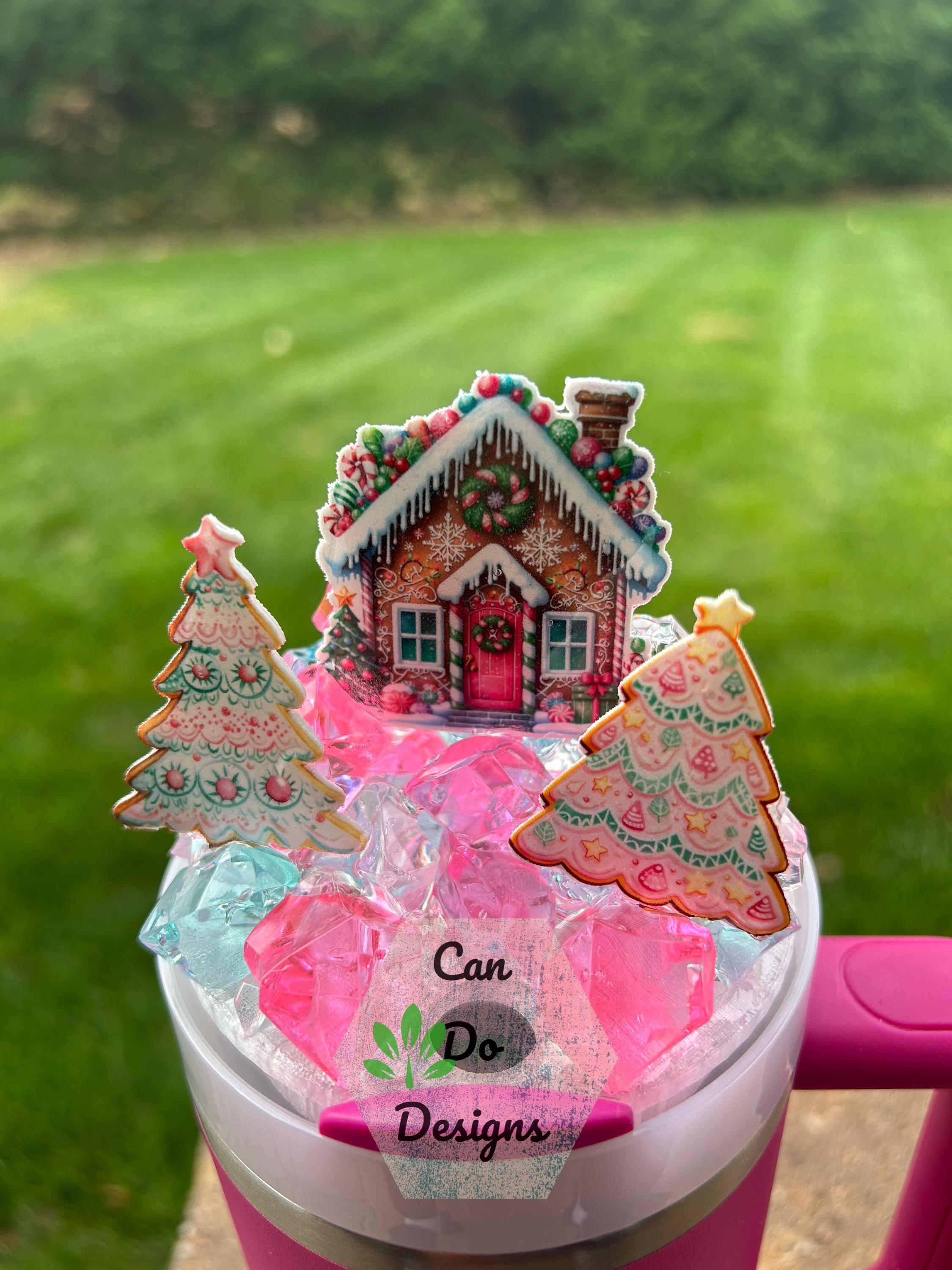 Pink & Mint Christmas Tree Gingerbread House Topper for 40 or 20