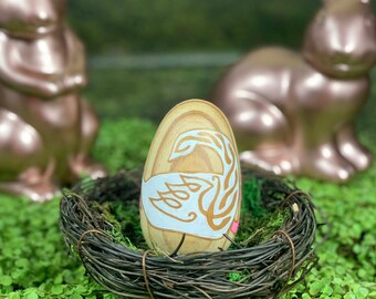 Ostara Egg - Frigga's Goose Painted Wood Egg - Ostara Blot Tool for Fertility Ritual - Pagan Spring Equinox Ritual - Ostara Decoration Decor