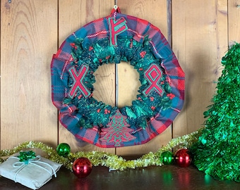 Small Yule Wreath - Made to Order - Winter Solstice Holiday Wreath - Jul Viking Decor - Yuletide Cloth Wreath for Indoor