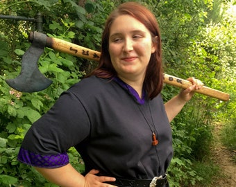 Viking Tunic - The Valkyrie - Made to Order - Your Choice Size, Color, Trim - V Neckline with Short Sleeves - Viking Garb - Viking Clothing